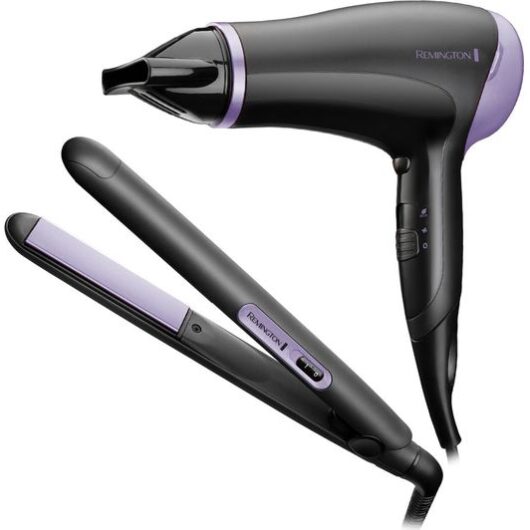 REMINGTON D3016GP Style Essentials Hair Dryer & Hair Straightener Set - Black & Purple