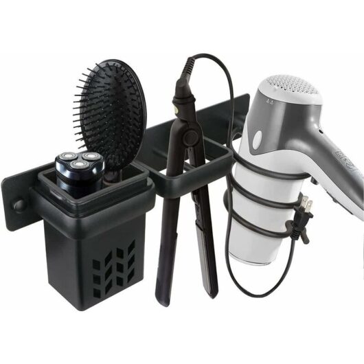 Aiperq - Hair Dryer Holder Bathroom Accessories Organizer Set & Hair Straightener Professional Wall Mount Aluminum Accessory Holder with Holes Silver