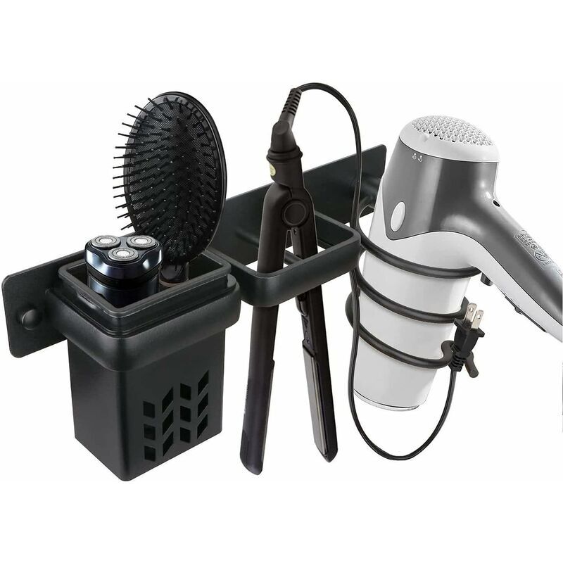 Aiperq - Hair Dryer Holder Bathroom Accessories Organizer Set & Hair Straightener Professional Wall Mount Aluminum Accessory Holder with Holes Silver