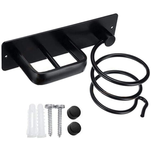 Bathroom Hair Dryer Wall Mount Space Aluminum Hair Straightener Holder Storage Bathroom Shelf Accessories Black