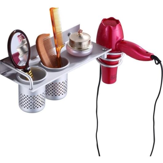 CSPARKV 30x12x10cm Hair Dryer Holder, Bathroom Hair Straightener Holder, Wall Mounted Hair Dryer Holder with Cable Tidy, Aluminum Hair Dryer Holder