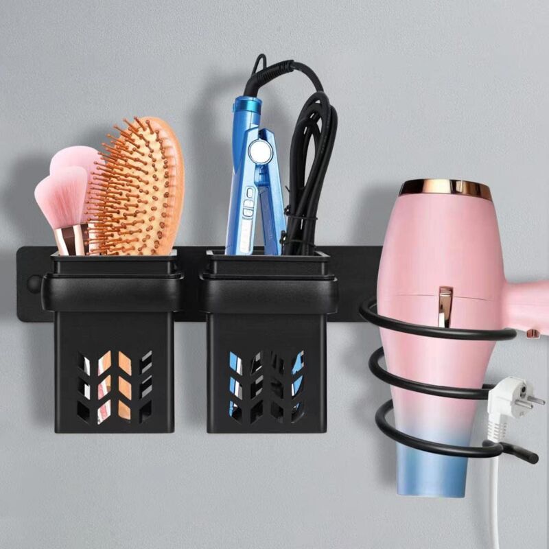 Ccykxa - Hair Dryer Holder, Aluminum Hair Straightener Holder with abs Storage and Cable Tidy, Multifunctional Bathroom Rack for Storing Hair Dryer,