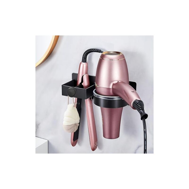 Csparkv - 21x6x5cm Hair Dryer Holder, Hair Dryer and Straightener Holder for Bathroom/Bedroom/Hotel, Hair Dryer Holder No Drilling with