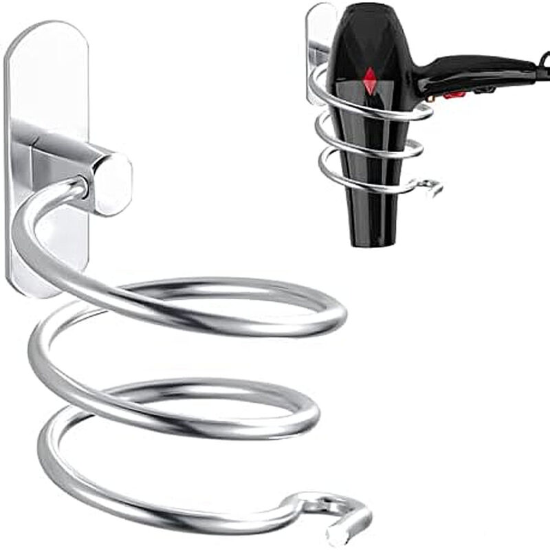 Csparkv - 9.3x12.5x11.5cm Spiral Hair Dryer Holder, Aluminum Wall Mounted Hair Dryer and Straightener Holder No Drilling, Cable Holder for Kitchen