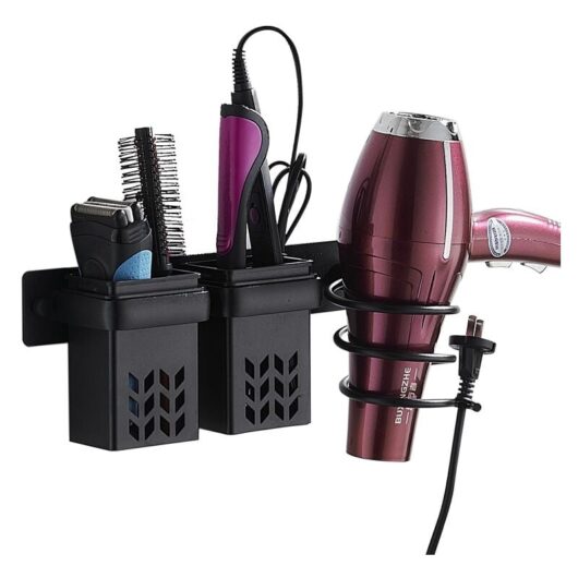 Hair Dryer Holder, Aluminum Hair Dryer Holder and Straightener Holder with abs Storage and Cable Tidy, Multifunctional Bath Rack for Storing Hair