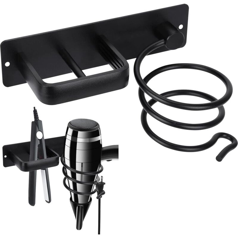 Hair Dryer Holder - Hair Dryer and Hairdryer Stand - Convenient Hair Straightener Storage - Black