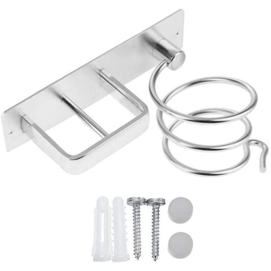 Linghhang - Silver)Wall Mounted Hair Dryer Holder, Hair Dryer Holder Hair Straightener Holder with Cable Holder for Storing Hair Dryer Straightener,