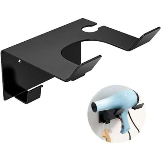 Hair Dryer Holder, Adhesive + Screw Double Installation Stainless Steel Hair Dryer Holder No Drilling Universal Wall Mount Hair Dryer Holder with