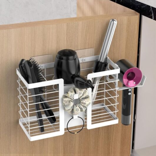 Bathroom Organizers and Storage, 3 in 1 Metal Wall Mount for Flat Iron, Curling Iron, Straightener, Hair Care & Styling Tools (White)
