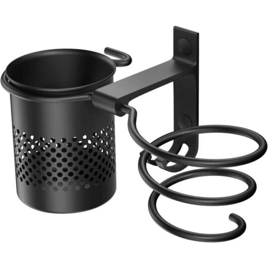 Mumu - Black Hair Dryer Holder (1 Piece), Bathroom Hair Dryer Holder with Hook and Basket for Storing Hair Care Tools and Curling Irons
