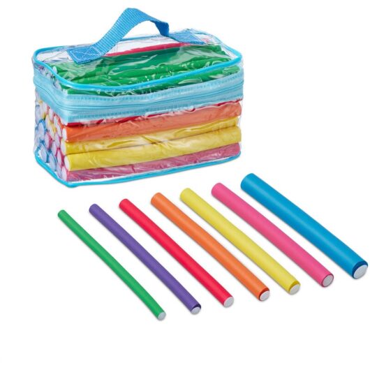 Relaxdays Hair Curlers, Set of 48, Different Sizes, Flexible Rods, No Heat Curls, for Long & Short Hair, with Travel Bag