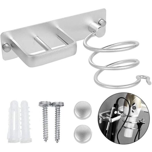 Tinor - Hair Dryer Holder, Aluminum Wall Mounted Hair Dryer Holder for Hair Straightener, Can Store Hair Dryer, Hair Straightener, Hair Brush, etc.,