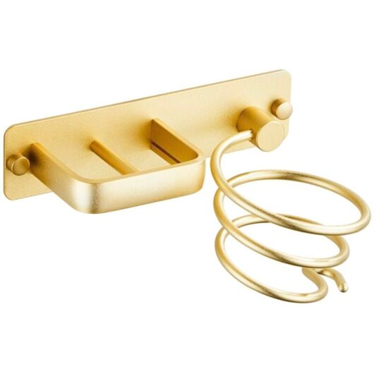 Hair Dryer Holder, Hair Straightener Holder with Cable Management, Metal Wall Mount for Storing Hair Dryer, Straightener, Hair Brushes and More (Gold)