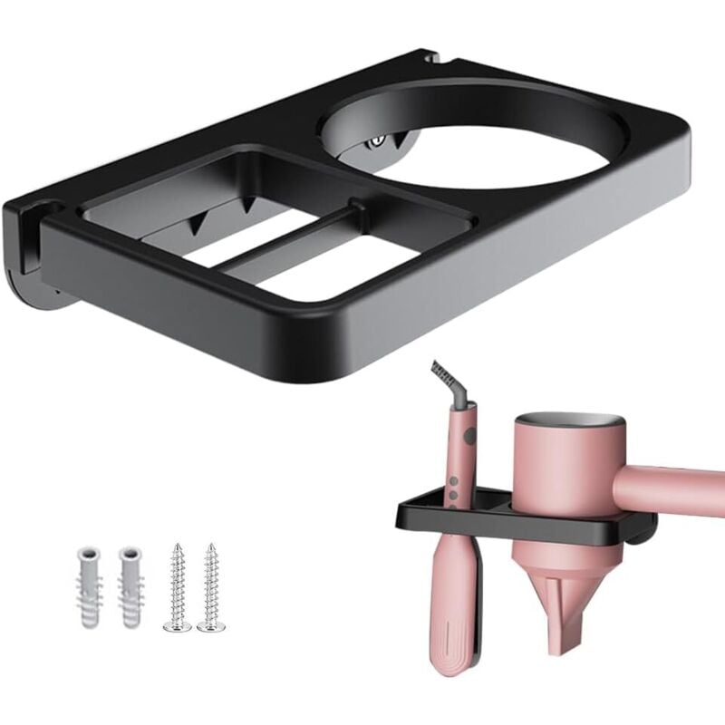 Hair Dryer and Straightener Wall Mount Holder - Black - Hair Dryer and Straightener Wall Mount Holder for Bathroom, Bedroom, Barber Shop, Hotel