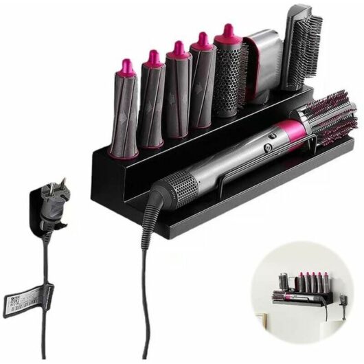 Hoopzi - Storage Holder for Dyson Airwrap with Magnetic, No Punching, Hair Dryer Holder, Wall Mount for Dyson Airwrap Styler, Curling Iron Compatible