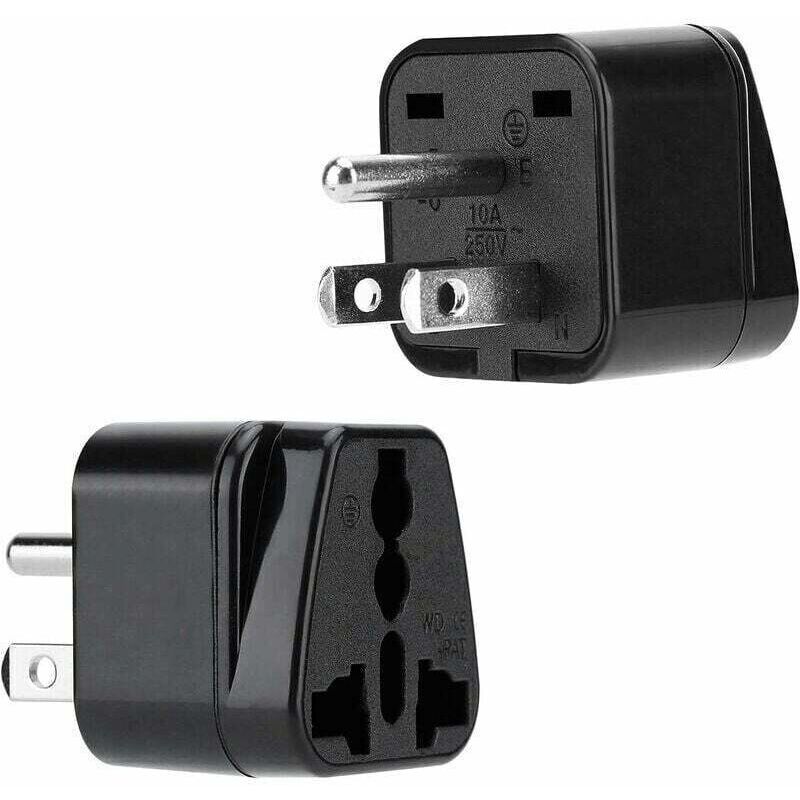 2X Black Plug Adapter - Set of 2 Type B Travel Adapters for Power Outlets in Germany, Italy, Spain, and France - Converter Device