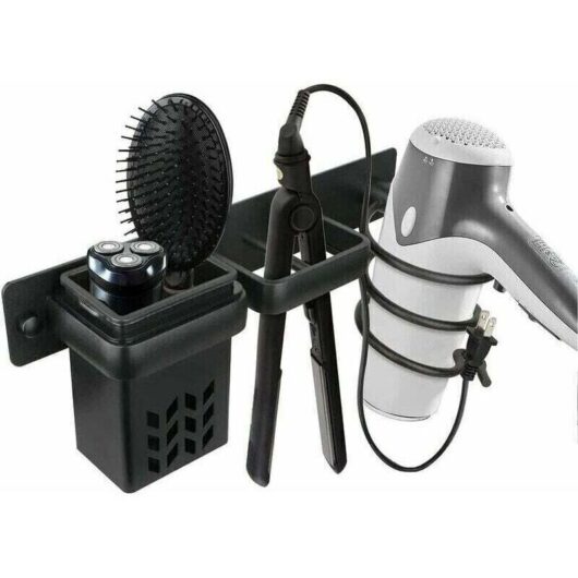 Bathroom Hair Dryer Storage Holder Accessories Organizer Set and Professional Wall Mounted Aluminum Hair Straightener Accessory, Shelf with Holes for