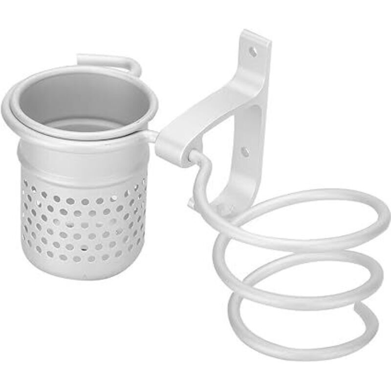 (Silver) 2-in-1 Wall Mount Hair Dryer Holder, Aluminum Hanging Hair Dryer Holder with Hair Accessory Organizer and Bathroom Hook