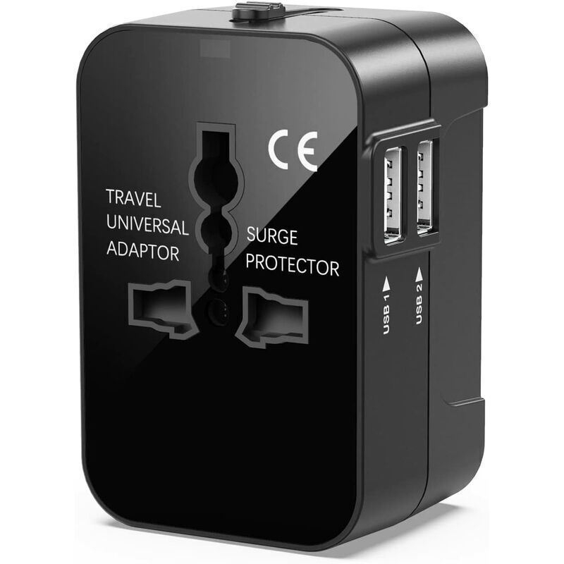 Universal Travel Adapter, Universal Travel Plug Adapter with 2 USB Ports, Universal Travel Power Adapter, International Plug for USA, UK, EU, AU