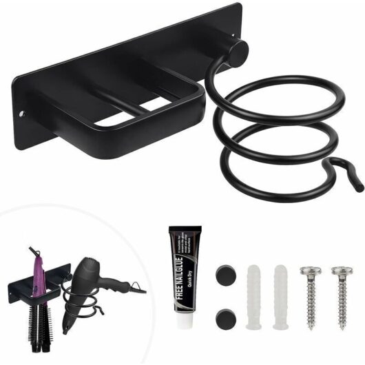 Wall-Mounted Hair Dryer Holder, Hair Dryer Stand, Straightener Holder with Cable Organizer for Storing Hair Dryers and Straighteners, Drilling and
