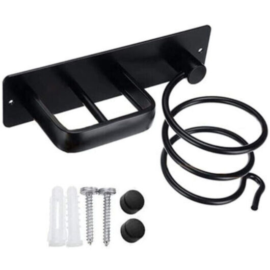 Wall-Mounted Hair Dryer Holder, Hair Straightener Stand with Cable Organizer for Storing Hair Dryers and Straighteners, Black