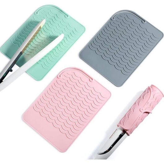 3-Piece Heat Resistant Silicone Travel Mat, Heat Resistant Mat for Hair Curlers, Steam Straighteners, Hair Dryers (Pink, Grey, Green)