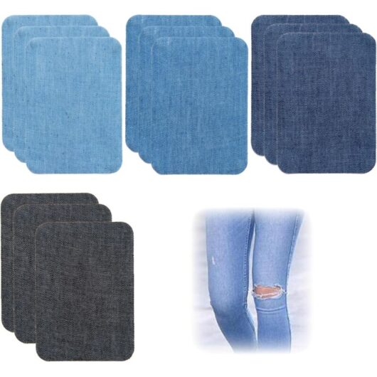 CCYKXA 12 Pcs Iron-on Clothing Patches - Assorted Shades of Blue, Iron-on Fabric Patches for Clothing Repair and Decoration, Denim Iron-on Patches