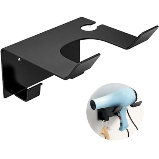 Hair Dryer Holder, Adhesive + Screws, Double Installation, Stainless Steel Hair Dryer Holder, No Drilling Required, Universal Wall Mount for Hair