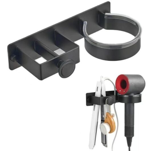 Hair Dryer Holder, Hair Dryer and Straightener Holder, No Drilling Required Hair Dryer Holder, Stainless Steel Wall-Mounted Hair Dryer Holder, Hair