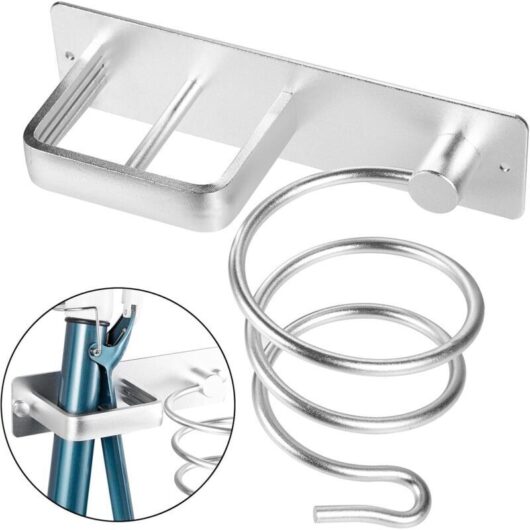 Hair Dryer Holder, Straightener Stand with Cable Management, Aluminum Wall Mount Hair Dryer Organizer, for Bathroom, Bedroom, Hotel, Silver