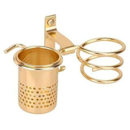 Hair Dryer and Straightener Holder Bathroom Accessories Hair Dryer Holder Wall Mount Organizer Multifunctional Shelf (Gold 22.510.59.5cm)