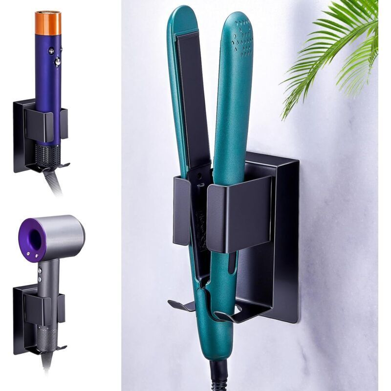No-Drill Hair Dryer Holder, Wall-Mounted Hair Dryer Holder, Stainless Steel Hair Straightener Holder, Self-Adhesive Hair Dryer Holder, Wall Mount for