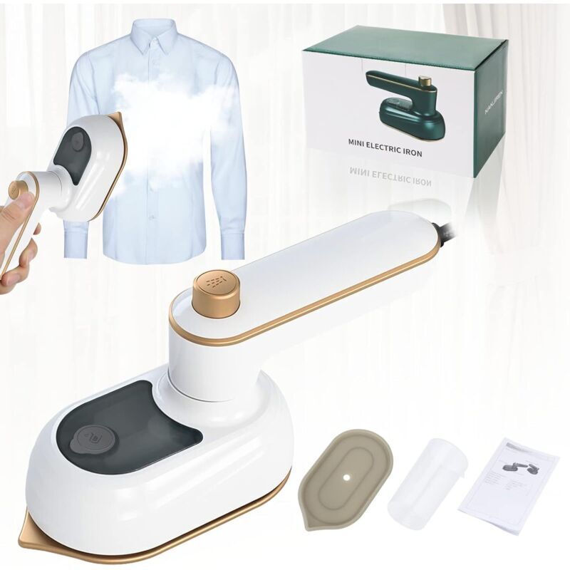 Steam hair straightener, mini steam iron, 30-second fast heat-up, 50ml water tank, 90° and 180° swivel, steam cleaner, vertical ironing - white