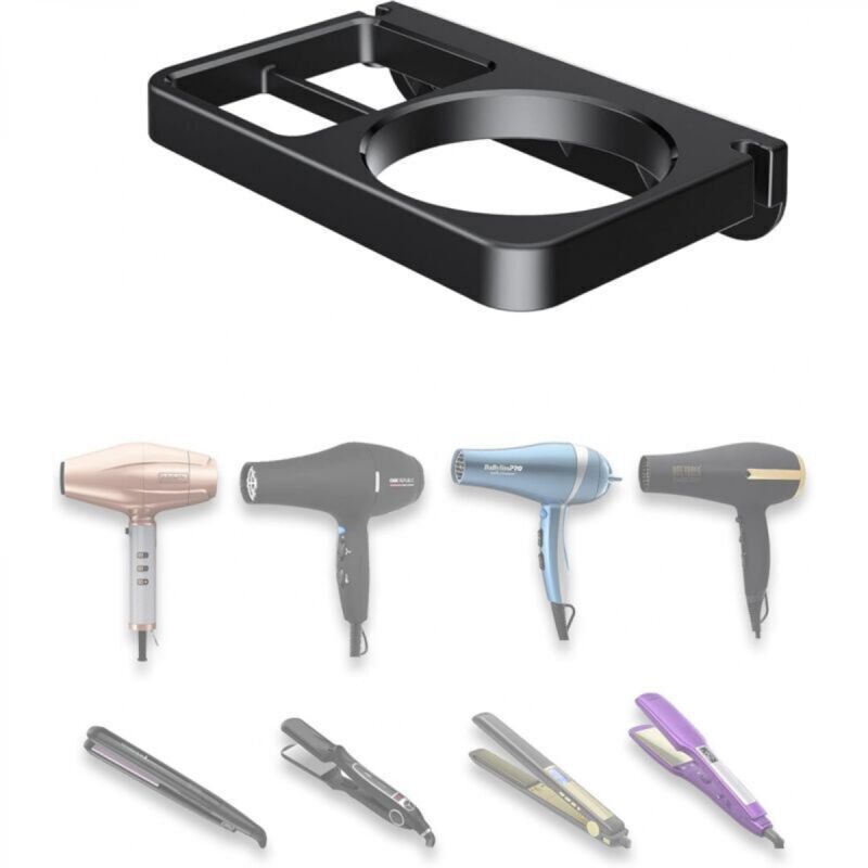 Wall-mounted hair dryer holder, compatible with flat irons, for storing hair styling tools, hair straightener holder (black)
