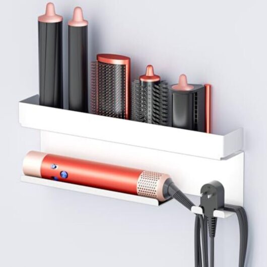 Wall-mounted hairdryer holder (no drilling required), straightener holder, hairdryer holder for straighteners, curling irons, and styler accessories,
