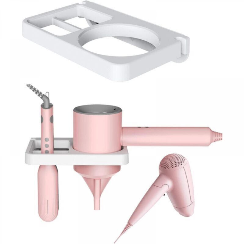 White. Hair Dryer & Straightener Holders, Universal Wall Mount Organizer Accessories, White